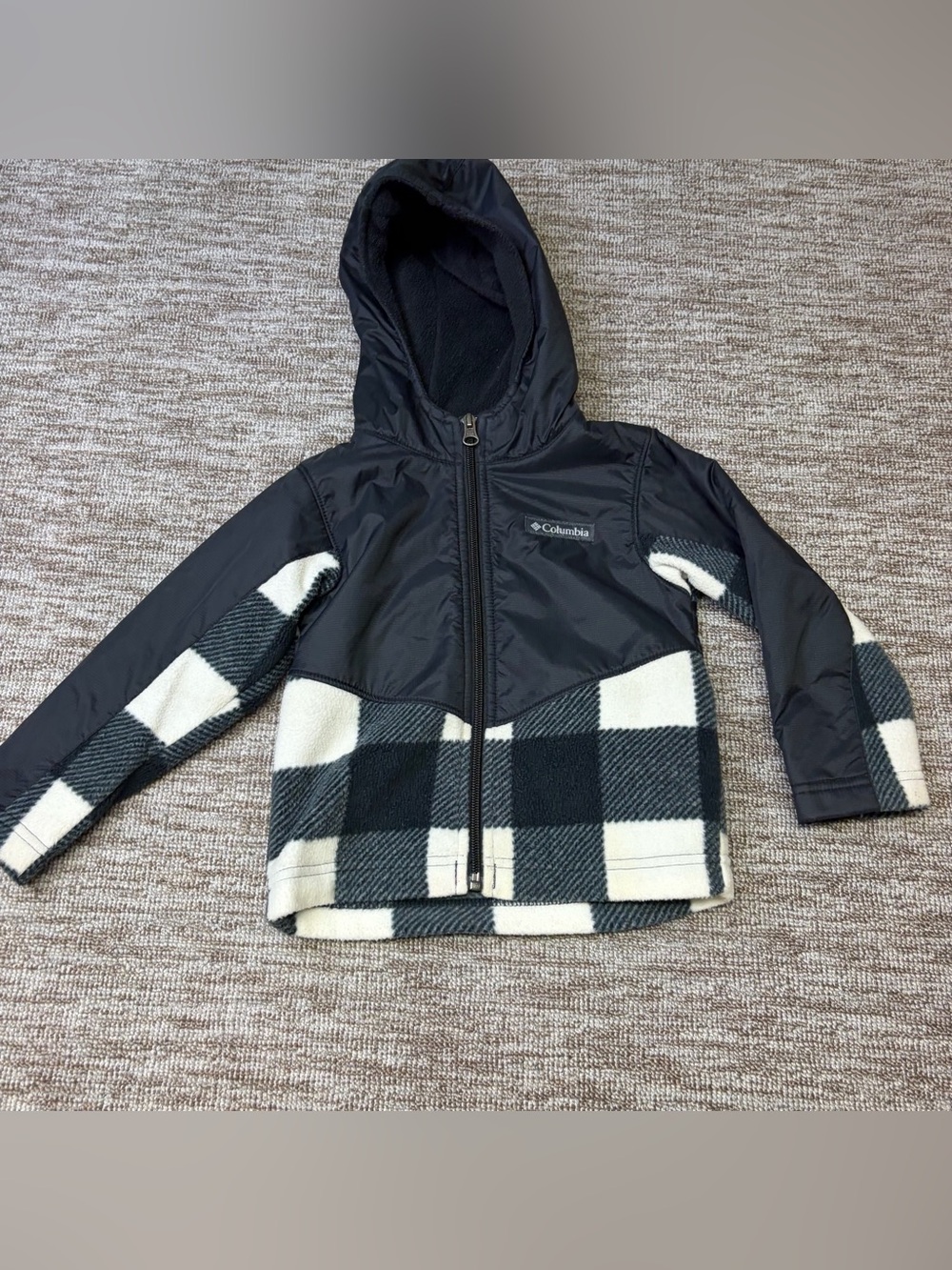 Columbia Toddlers Steens Mountain Overlay Hoodie Full Zip Black Plaid Jacket 3T